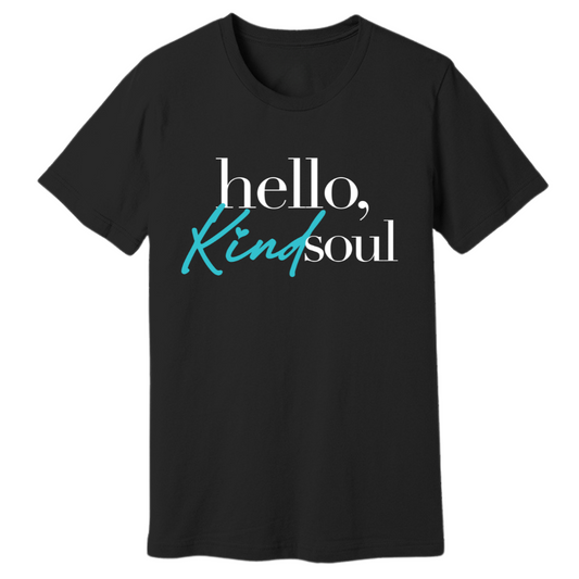 Hello, Kind Soul Unisex Tee - Black - Blue Heart