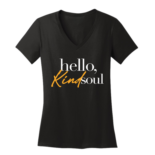 Hello, Kind Soul Ladies V-Neck Tee - Black