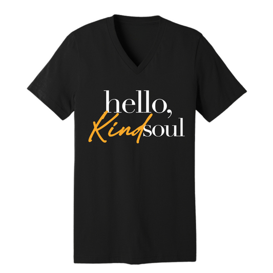 Hello, Kind Soul Unisex V-Neck Tee - Black